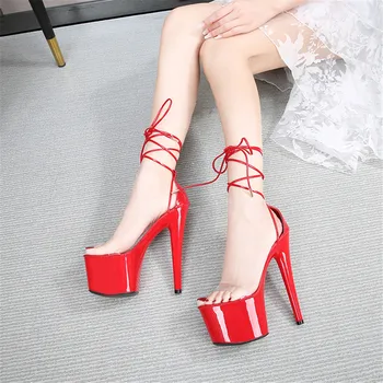 2021 Pantofi Dantela, Sandale Femei de Moda de Vară 17CM Tocuri inalte Sexy Podium Model de Sandale Marimea 34-43 Nunta Stiletto Negru