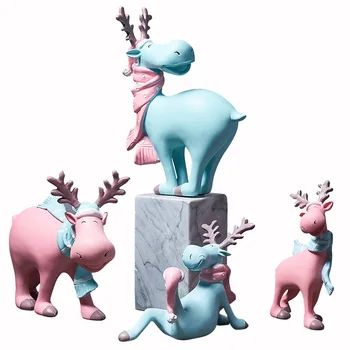 Pink & Blue Elan Cadouri De Anul Nou Acasă Ornamente Decor, Design Creativ, Animale, Desene Animate, Figurine Model În Miniatură Decor De Crăciun
