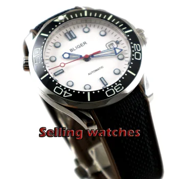 41mm bliger cadran alb curea din Cauciuc Negru bezel ceramica de sticlă de safir data Mecanic automatic mens watch