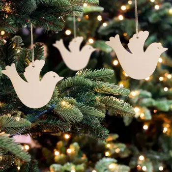 10 Buc Pasăre de Lemn Fleac Cu Găuri, din Lemn Natural DIY Meșteșug Ornamente de Crăciun Agățat Decoratiuni