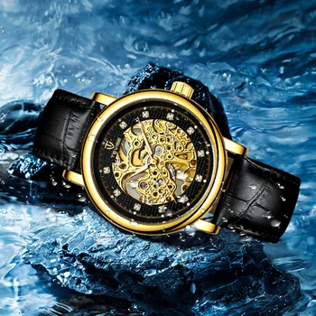 Ceasuri mecanice Mens 2021 Moda Diamant Schelet Ceas de mână de Brand de Top de Lux, Curea din Piele TEVISE orologio uomo