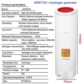 MRETOH Moleculară Rezonanță 7,8 Hz Și Generator de Hidrogen Pur H2 Electroliza Alcaline Ionizator Reîncărcabilă 500ML Flacon de Sticlă
