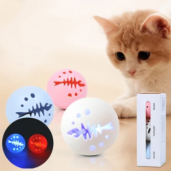3pcs Animal de casă Pisică Jucărie Play Ball Trei Culori de Plastic Os de Pește Jucarii Minge de Formare Sport Clopot Mic Intermitent Lumină Naturală Catnip Bile