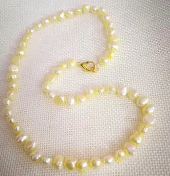6x7mm galben baroc plat colier de perle de aur incuietoare real Naturale de apă dulce pearl Bijuterii Femei 43cm 40cm 17