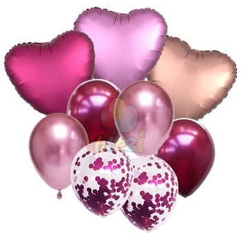 9pcs/lot de 18 inch, Rose de Aur Rotund Inima Star folie cu heliu baloane+de 12 țoli transparent confetti latex globos nunta de ziua decor
