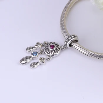 Autentic Argint 925 Culoare Șirag de mărgele de Cristal Dreamcatcher Pandantiv Charm se Potrivesc Pandora Original Brățară DIY Farmece Bijuterii