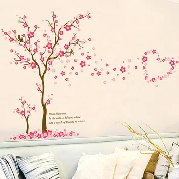 3D Roz floare de Prune copac dragoste Autocolante de Perete din PVC camera de zi Dormitor Fundal decorare Artă Murală Decalcomanii autocolant decor acasă