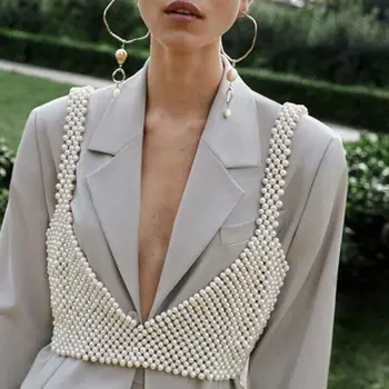 2020 Noua Moda Pearl Femei De Top Doamnelor Simplu Fără Mâneci Strappy Cami Brățară Sutien Vara Crop Top Vesta Doamnelor Sling Perla Topuri