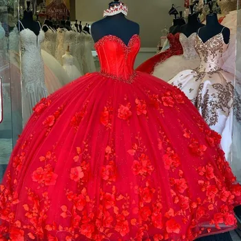 Draga Red Rochii Quinceanera cu Flori 3D Aplicatiile Dulce 16 Rochie Vestidos De 15 Anos Personalizate Mascarada xv Rochie