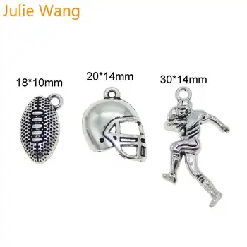 Julie Wang 15BUC Fotbal American Sport din Aliaj de Farmece Antichități Argint Culoare Pandantive Cercei Constatările de Luare de Bijuterii Accesorii