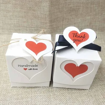 Moda handmade cadou pachet cutie alb/kraft drăguț vă mulțumesc pentru etichetă etichetă cu bomboane /de favoarea nunta display pachet cutie 5*5*5 cm