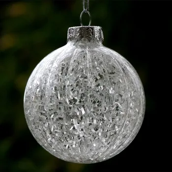 Diametru=8cm 16pcs/pachet cu Dungi Sticlă Minge de Crăciun cu Interior Chip de Sticlă Decorative din Sticla Star Ziua de Crăciun Pandantiv