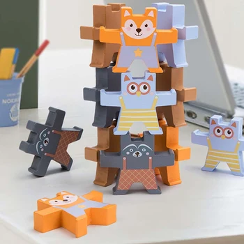 Animale din lemn Echilibru Blocuri care pot fi Stivuite Jucarii Interactive Părinte-copil Joc Copilarie Jucarii Educative Pentru Copii