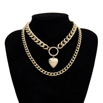 Gotic Hip Hop Pandantiv Boho Cravată Collier Coliere de Aur în Formă de Inimă Collares Lanțuri de Bijuterii pentru Femei