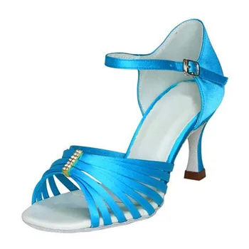 Nou Stil de 4,5-8,5 cm Inaltime Toc NE Dimensiune 4-11 Albastru Argintiu PU Făcut Confortabil Fete Femei latină Populară Pantofi de Dans JYG926