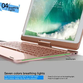 Tastatura din aluminiu cu Bluetooth cu Rotirea Caz Acoperire Colorate de Lumină de Respirație pentru IPad Air/iPad Air2/iPad Pro9.7/217 Noul IPad