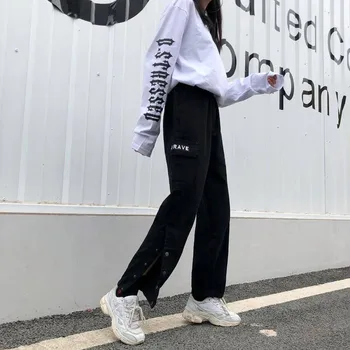 Kahaki Pantaloni Streetwear Femei Cu Buzunare Solide Hippie Pantaloni Japonia Hip-Hop De Talie Mare Pantaloni Amuzant Toamna Coreean Pantaloni