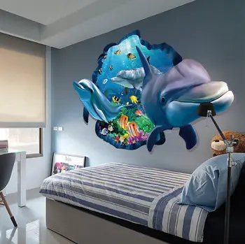 1buc Detașabil DIY Arta de Perete Autocolante Blue Dolphin Vinil Murală din PVC 3D Dormitor Acasă Decoruri Autocolant 90x60cm