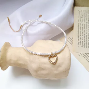 Hot de moda pearl dragoste inima pandantiv colier pentru femei de cristal de aur coliere clavicula lanț 2019 bijuterii