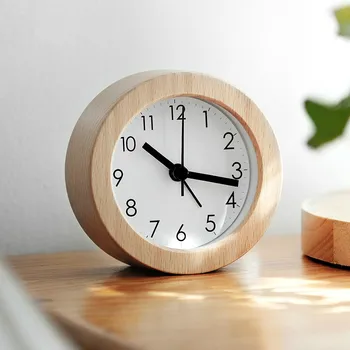 Simplu din lemn ceas deșteptător cămin studențesc mut patul mic ceasuri de alarmă acasă desktop ceas rotund WY527