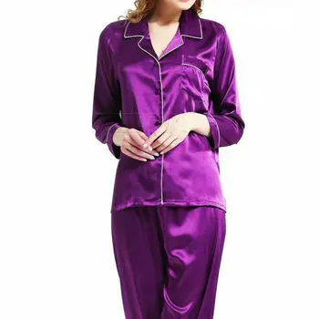 2 Bucata Femei Pijamale Satin Seturi De Pijamale Cu Maneca Lunga De Toamna Sleepwear Faux Pijamale De Mătase Costum De Sex Feminin Homewear