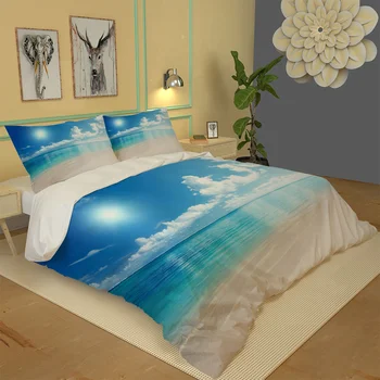 Elegant Home Textile Set de lenjerie de Pat lenjerie de Pat Cearceaf de Pat albastru de pe litoral 3d set de lenjerie de pat de pernă acoperă