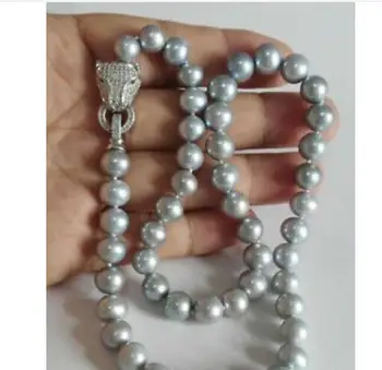 Frumos 9-10mm tahitian gri argintiu colier de perle 18inch incuietoare argint
