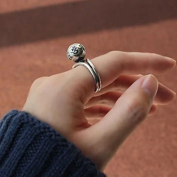 S argint vânt rece manual neregulate în formă de minge buna de transfer de șase-cuvânt de deschidere reglabil pentru femei inel