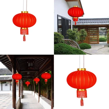Roșu Lanterne Chinezești Tradiționale Flocking Agățat Lanterna pentru Festival Petrecere de Nunta Hotel Festival Decoratiuni
