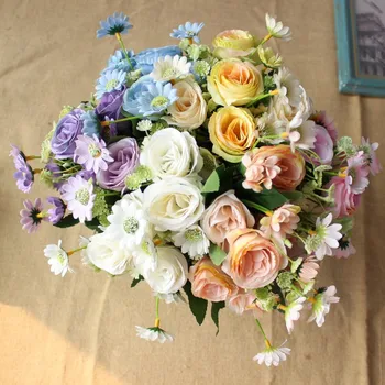 1 ramură de Fals Trandafiri de Mătase Artificială Buchet de Flori pentru Nunta Acasă de Ziua DIY Decorare Alb Artificiale Flori Margarete