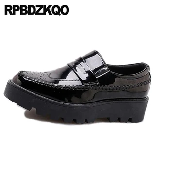 Pantofi De Vara Din Piele Neagra Brevet Platforma De Moda Cu Fermoar Lift Liane Bărbați Mocasini Brand De Lux Croiala Pe Strada Stil Bocanc
