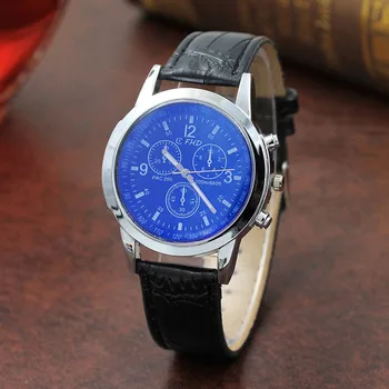 Blu Ray Sticlă De Ceas Pentru Bărbați Cuarț Simulează Ceas De Mână Din Piele Faux Din Oțel Inoxidabil Dial Casual Creative Bratara Ceasuri Reloj