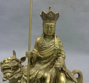 Cântec voge gem S2421 China Budist Alamă Tang Seng Călugăr Ksitigarbha Ride Lion Unicorn Statuie