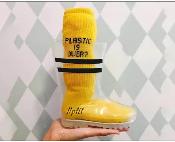 Transparent Hig-genunchi Cizme de Ploaie Femei Șosete Platforma Tocuri Plat Copiii din PVC Impermeabil Drumeții Glezna Mature Cizme Femei Pantofi