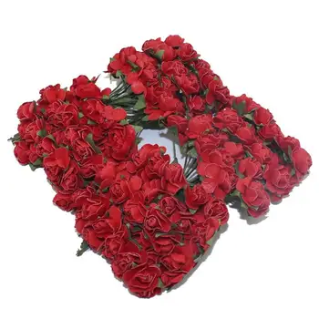 144PC Flori Artificiale Mini Drăguț de Hârtie a Crescut Manual Pentru Decor Nunta DIY Coroană de flori Cadou Scrapbooking Ambarcațiuni de Flori False