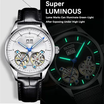 Noi HAIQIN moda simplu bărbați ceas de afaceri mecanice tourbillon automatic calendar ceas rezistent la apa 30M reloj hombre 2020
