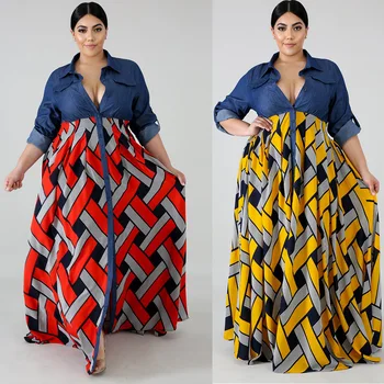 Îmbrăcăminte pentru femei, Plus Dimensiune Etnică Stil Vintage Print Plus Dimensiunea Rochie 2021 Nou-veniți Maneca Trei Sferturi Leagăn Rochie Lunga