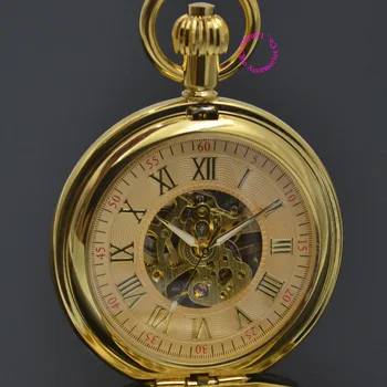 Bărbați Mechanical Ceas De Buzunar Roman Clasic Fob Ceasuri Floare De Design Retro De Epocă De Aur Ipg Placare Cupru Alama De Buna Calitate