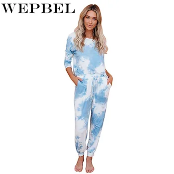 WEPBEL Femei Vara Trening Doamnelor Tie Dye Imprimare Tricou Top + Pantaloni Cordon Set de Două Piese Costume de Homewear Streetwear