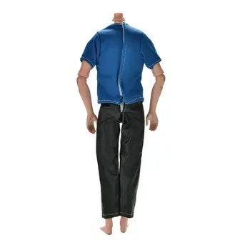 2 buc/Set Handmade Pantaloni Negri, un Tricou Albastru pentru Păpuși 11
