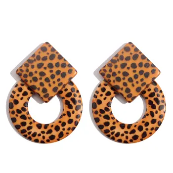 Flatfoosie Moda Geometrice Leopard Stud Cercei Pentru Femeile Boho Rotund Vintage Rășină Mult Declarație Cercel 2019 Petrecere Bijuterii