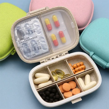 8 grile organizator recipient pentru tablete de călătorie cutie cu inel de Etanșare cutie Mica pentru tablete paie de Grâu recipient pentru medicamente