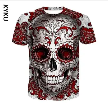 Vânzare fierbinte Roșu Florale Craniu de Imprimare 3d tricou de Moda Craniu de Imprimare 3d Hip Hop Teuri Cool Oameni Streatwear Topuri Plus Dimensiune