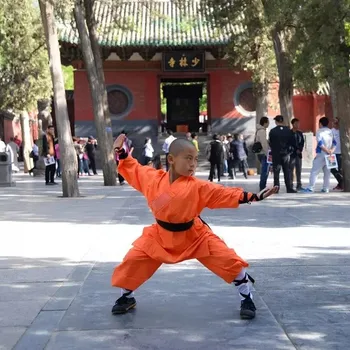 Orange Durabil Călugăr Shaolin Kung Fu Uniformă de Arte Marțiale Costum Full Size pentru Copii Adulți