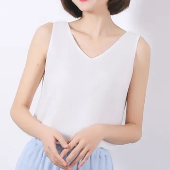 Coreeană Femei, Topuri Femei Șifon Bluze Sexy Femei V-neck Top Casual Femei Bluza fără Mâneci Tricouri Femei Alb Topuri Plus Dimensiune