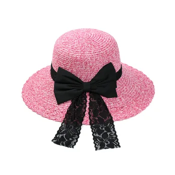 2019 Moda De Vara Negru Bowknot Pălării De Paie Casual De Călătorie De Vacanță Cu Boruri Largi Pălării De Soare Pliabila Palarii De Plaja Pentru Femei Feminino