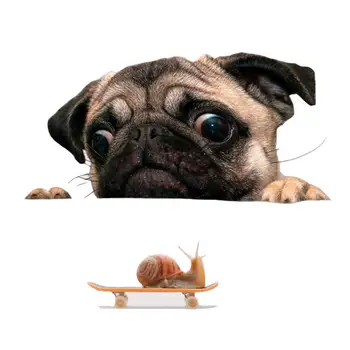 Amuzant Drăguț pentru animale de Companie Câine Pug Melc Masina 3D Fereastra Decalcomanii de Perete Acasă Decorare Autocolant