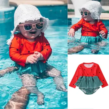 Fantezie Fete Baby Stripe Costum De Baie Cu Maneca Lunga, Costume De Baie, Costum De Baie Beachwear