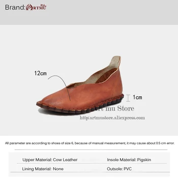 Artmu Original 2019 Primăvară Nouă de Pantofi pentru Femei Superficial Gura Plat Talpa Piele naturala Talpa Moale Retro Manual Apartamente 1806-19