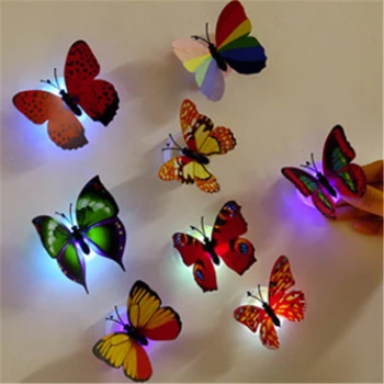5Pcs mai Noua Creatie Fluture Colorat LED Lumina de Noapte Casă Frumoasă Dormitor Decorative de Perete de Noapte de Lumini de Culoare Aleatoare